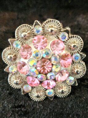 SCARF SLIDE Concho with PINK & AB stones SILVERTONE NEW by Ornaments Collection